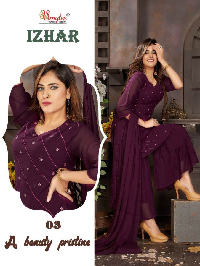 Smylee Izhaar Latest Designer Party Wear Heavy Chiffon Ready Made Collection